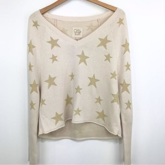 NWT Chaser Cropped Sweater Cream with Gold Metallic Stars size XS - Picture 1 of 4